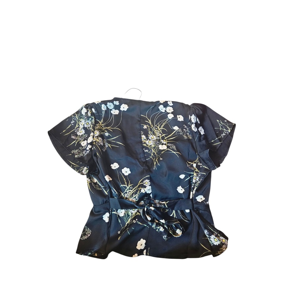 Trixxi‎ Womens Black Floral Wrap V Neck Short Sleeve Top Size L - Picture 4 of 4